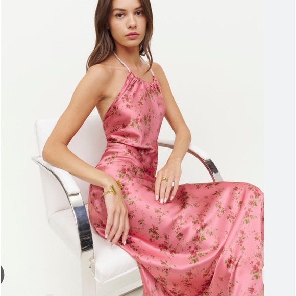 Reformation Dresses & Skirts - Reformation Floral Marixa Silk Midi Dress with Pearl Halter Size Small